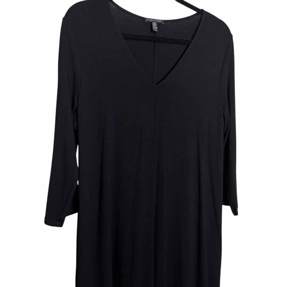 Eileen Fisher Black Vneck Asymmetrical‎ Dress - Picture 2 of 5